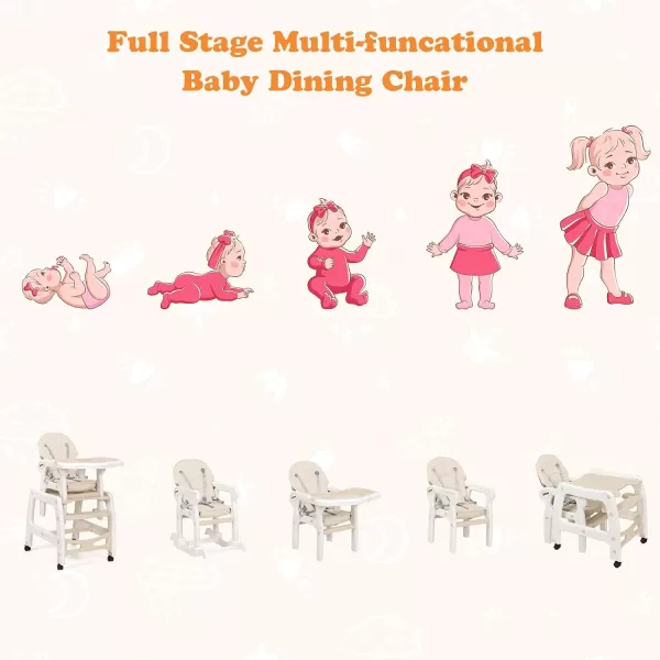 INFANS 5 in 1 Baby High Chair, Convertible Toddler Table Chair Set, Rocking Chair, Multi-Function Seat with Lockable Universal Wheels, Adjustable Seat Back, Removable Trays 