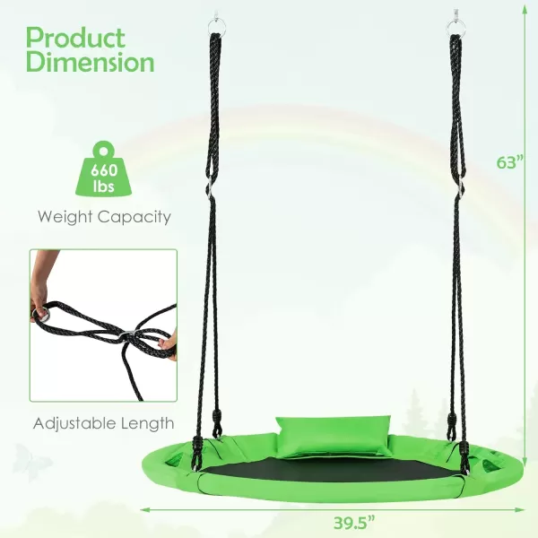 INFANS 660lbs 40 Inch Saucer Tree Swing with Pillow Handle Adjustable Hanging Rope, Round Flying Swing Seat for Kids, Outdoor Round Platform Swing for Backyard Playground Blue