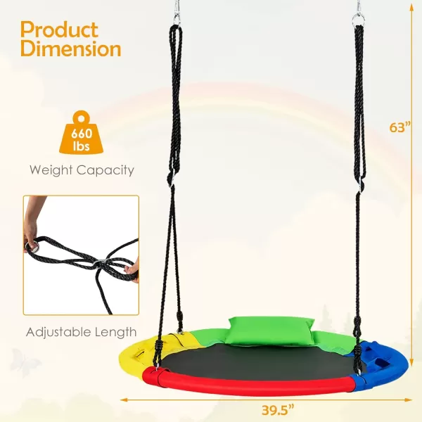 INFANS 660lbs 40 Inch Saucer Tree Swing with Pillow Handle Adjustable Hanging Rope, Round Flying Swing Seat for Kids, Outdoor Round Platform Swing for Backyard Playground Blue