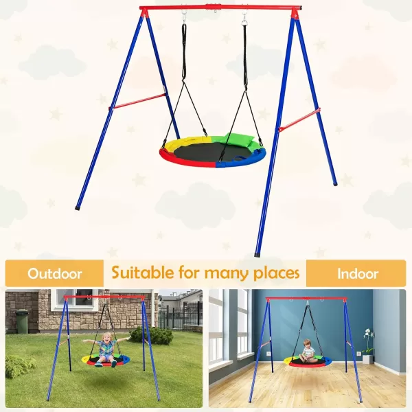 INFANS 660lbs 40 Inch Saucer Tree Swing with Pillow Handle Adjustable Hanging Rope, Round Flying Swing Seat for Kids, Outdoor Round Platform Swing for Backyard Playground Blue