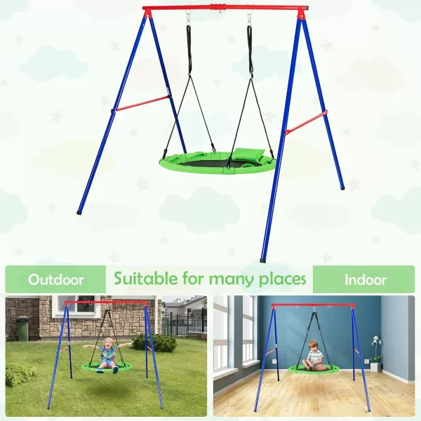 INFANS 660lbs 40 Inch Saucer Tree Swing with Pillow Handle Adjustable Hanging Rope, Round Flying Swing Seat for Kids, Outdoor Round Platform Swing for Backyard Playground Blue