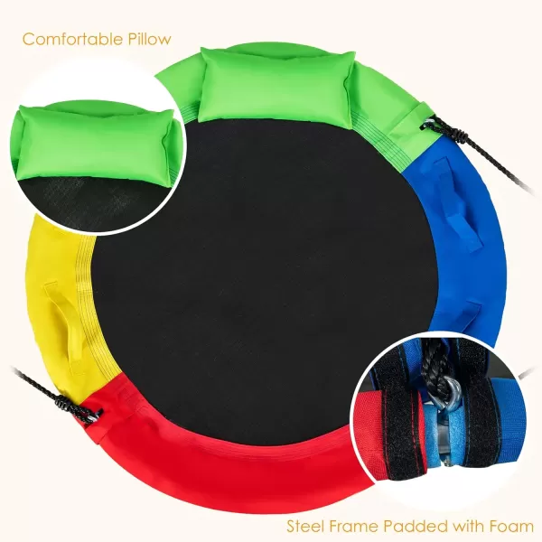 INFANS 660lbs 40 Inch Saucer Tree Swing with Pillow Handle Adjustable Hanging Rope, Round Flying Swing Seat for Kids, Outdoor Round Platform Swing for Backyard Playground Blue