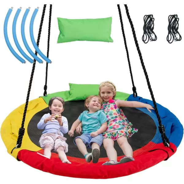 INFANS 660lbs 40 Inch Saucer Tree Swing with Pillow Handle Adjustable Hanging Rope, Round Flying Swing Seat for Kids, Outdoor Round Platform Swing for Backyard Playground Blue