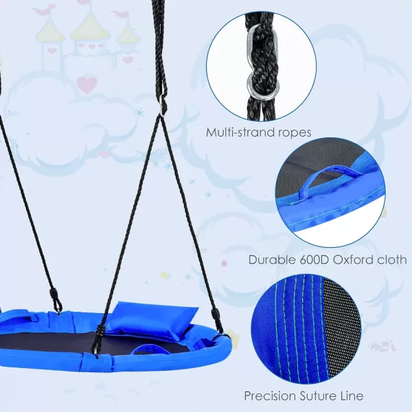 INFANS 660lbs 40 Inch Saucer Tree Swing with Pillow Handle Adjustable Hanging Rope, Round Flying Swing Seat for Kids, Outdoor Round Platform Swing for Backyard Playground Blue