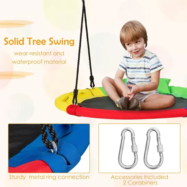 INFANS 660lbs 40 Inch Saucer Tree Swing with Pillow Handle Adjustable Hanging Rope, Round Flying Swing Seat for Kids, Outdoor Round Platform Swing for Backyard Playground Blue