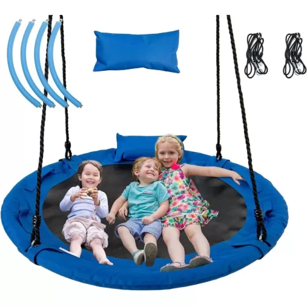 INFANS 660lbs 40 Inch Saucer Tree Swing with Pillow Handle Adjustable Hanging Rope, Round Flying Swing Seat for Kids, Outdoor Round Platform Swing for Backyard Playground Blue