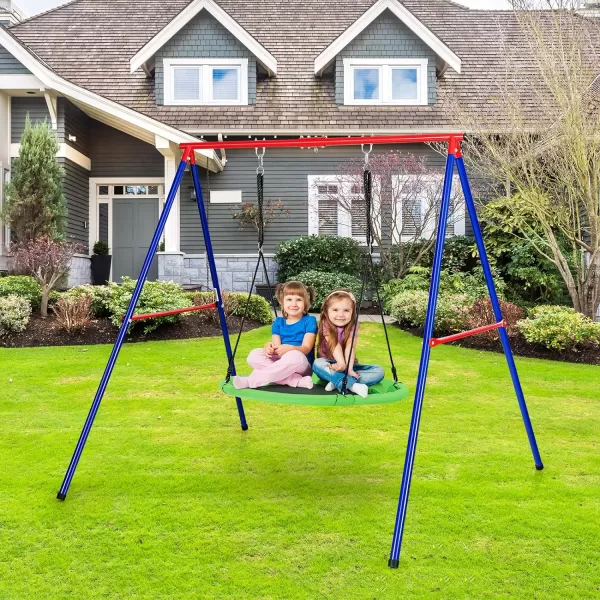INFANS 660lbs 40 Inch Saucer Tree Swing with Pillow Handle Adjustable Hanging Rope, Round Flying Swing Seat for Kids, Outdoor Round Platform Swing for Backyard Playground Blue