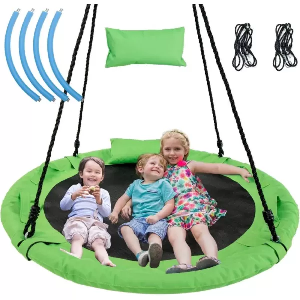 INFANS 660lbs 40 Inch Saucer Tree Swing with Pillow Handle Adjustable Hanging Rope, Round Flying Swing Seat for Kids, Outdoor Round Platform Swing for Backyard Playground Blue