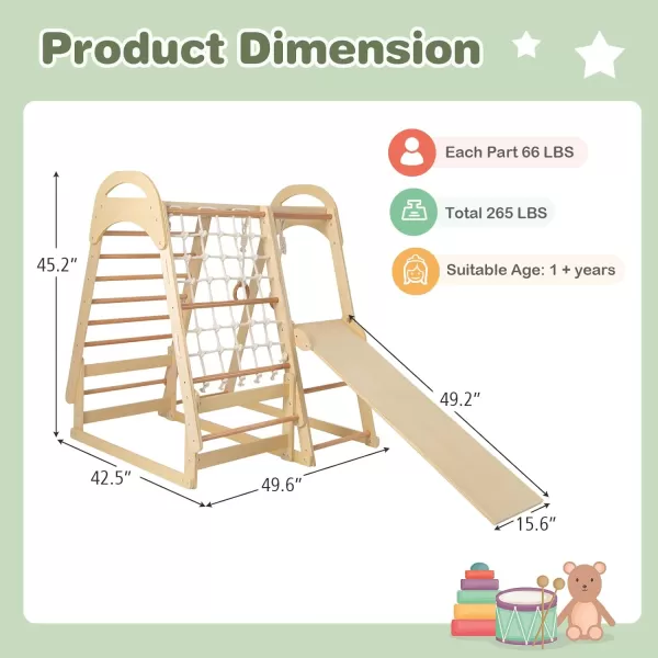 INFANS 7 in 1 Kids Indoor Playground, Wooden Montessori Climber Playset with Tent Slide Climbing Rock Climbing Net, Playground Jungle Gym Structure Climbing Toys for Toddlers Boys Girls