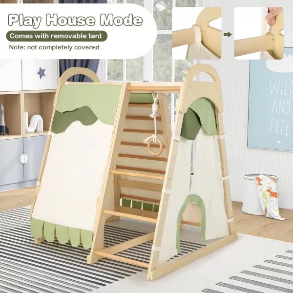 INFANS 7 in 1 Kids Indoor Playground, Wooden Montessori Climber Playset with Tent Slide Climbing Rock Climbing Net, Playground Jungle Gym Structure Climbing Toys for Toddlers Boys Girls