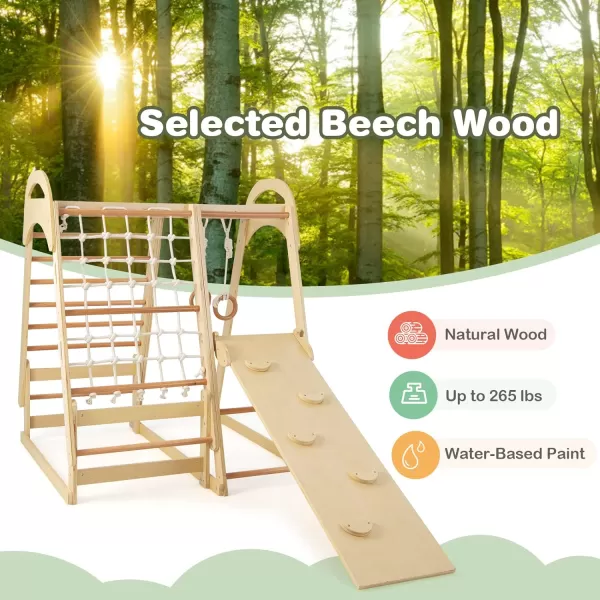 INFANS 7 in 1 Kids Indoor Playground, Wooden Montessori Climber Playset with Tent Slide Climbing Rock Climbing Net, Playground Jungle Gym Structure Climbing Toys for Toddlers Boys Girls