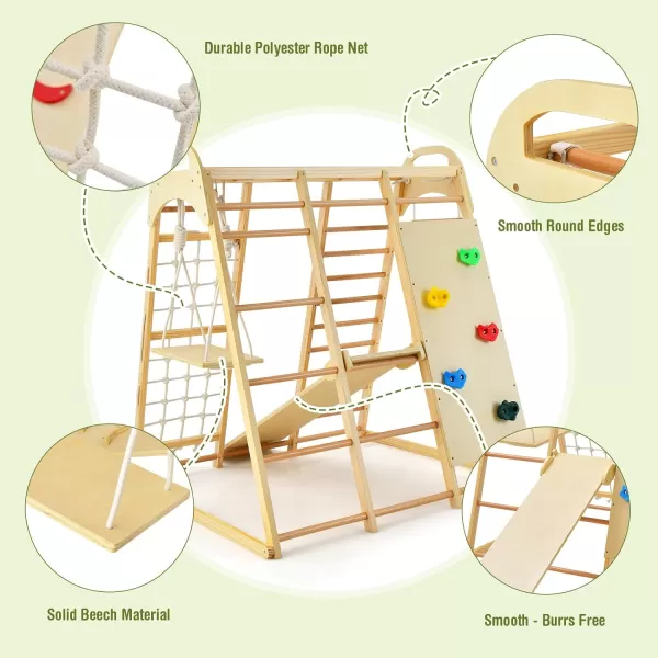 INFANS 7 in 1 Kids Indoor Playground, Wooden Montessori Climber Playset with Tent Slide Climbing Rock Climbing Net, Playground Jungle Gym Structure Climbing Toys for Toddlers Boys Girls