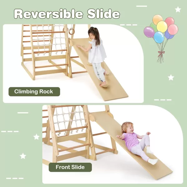 INFANS 7 in 1 Kids Indoor Playground, Wooden Montessori Climber Playset with Tent Slide Climbing Rock Climbing Net, Playground Jungle Gym Structure Climbing Toys for Toddlers Boys Girls