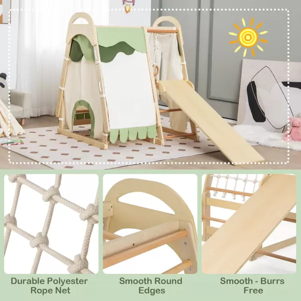 INFANS 7 in 1 Kids Indoor Playground, Wooden Montessori Climber Playset with Tent Slide Climbing Rock Climbing Net, Playground Jungle Gym Structure Climbing Toys for Toddlers Boys Girls