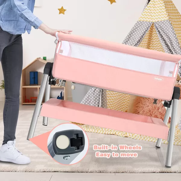 INFANS Baby Bassinet Bedside Crib, Newborn Sleeper w/Large Storage Basket, Adjustable Heights &amp; Angle, Detachable &amp;Washable Mattress, Breathable Mesh, Straps, Easy Moving Bed Side, Light Grey