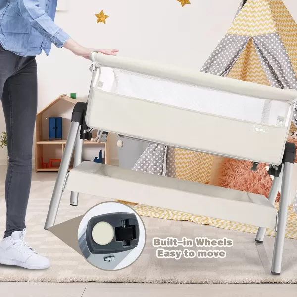 INFANS Baby Bassinet Bedside Crib, Newborn Sleeper w/Large Storage Basket, Adjustable Heights &amp; Angle, Detachable &amp;Washable Mattress, Breathable Mesh, Straps, Easy Moving Bed Side, Light Grey