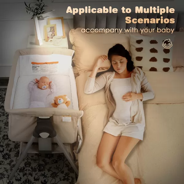 INFANS Baby Bassinet Bedside Crib, Newborn Sleeper w/Large Storage Basket, Adjustable Heights &amp; Angle, Detachable &amp;Washable Mattress, Breathable Mesh, Straps, Easy Moving Bed Side, Light Grey