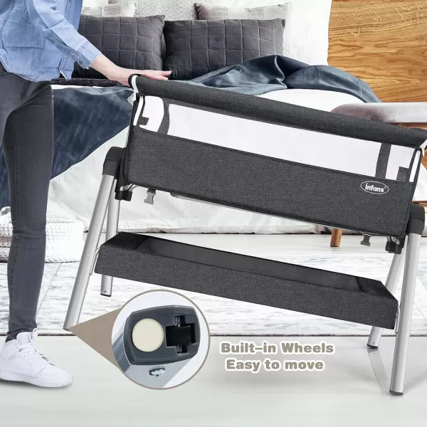 INFANS Baby Bassinet Bedside Crib, Newborn Sleeper w/Large Storage Basket, Adjustable Heights &amp; Angle, Detachable &amp;Washable Mattress, Breathable Mesh, Straps, Easy Moving Bed Side, Light Grey