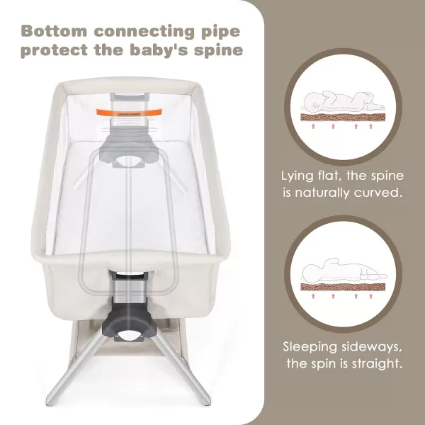 INFANS Baby Bassinet Bedside Crib, Newborn Sleeper w/Large Storage Basket, Adjustable Heights &amp; Angle, Detachable &amp;Washable Mattress, Breathable Mesh, Straps, Easy Moving Bed Side, Light Grey