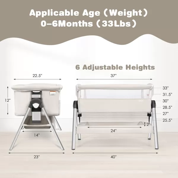 INFANS Baby Bassinet Bedside Crib, Newborn Sleeper w/Large Storage Basket, Adjustable Heights &amp; Angle, Detachable &amp;Washable Mattress, Breathable Mesh, Straps, Easy Moving Bed Side, Light Grey