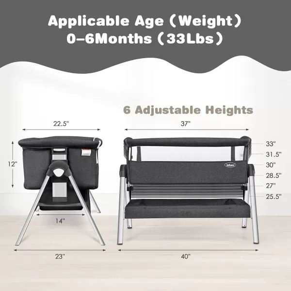 INFANS Baby Bassinet Bedside Crib, Newborn Sleeper w/Large Storage Basket, Adjustable Heights &amp; Angle, Detachable &amp;Washable Mattress, Breathable Mesh, Straps, Easy Moving Bed Side, Light Grey