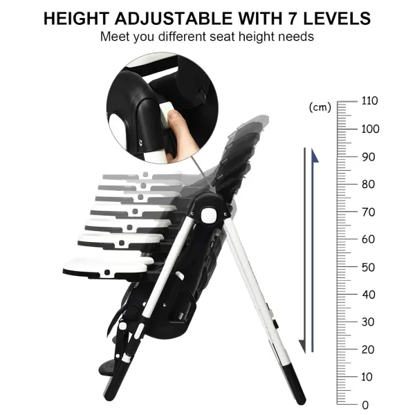 INFANS High Chair for Babies &amp; Toddlers, Foldable Highchair with Multiple Adjustable Backrest, Footrest and Seat Height, Removable Tray, Detachable PU Leather Cushion, Built-in Rear Wheels 