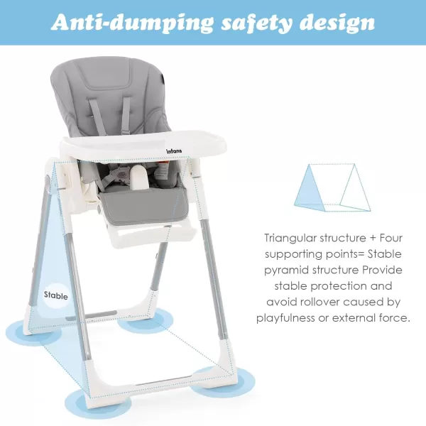 INFANS High Chair for Babies &amp; Toddlers, Foldable Highchair with Multiple Adjustable Backrest, Footrest and Seat Height, Removable Tray, Detachable PU Leather Cushion, Built-in Rear Wheels 