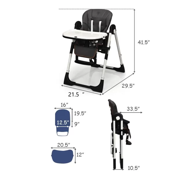 INFANS High Chair for Babies &amp; Toddlers, Foldable Highchair with Multiple Adjustable Backrest, Footrest and Seat Height, Removable Tray, Detachable PU Leather Cushion, Built-in Rear Wheels 