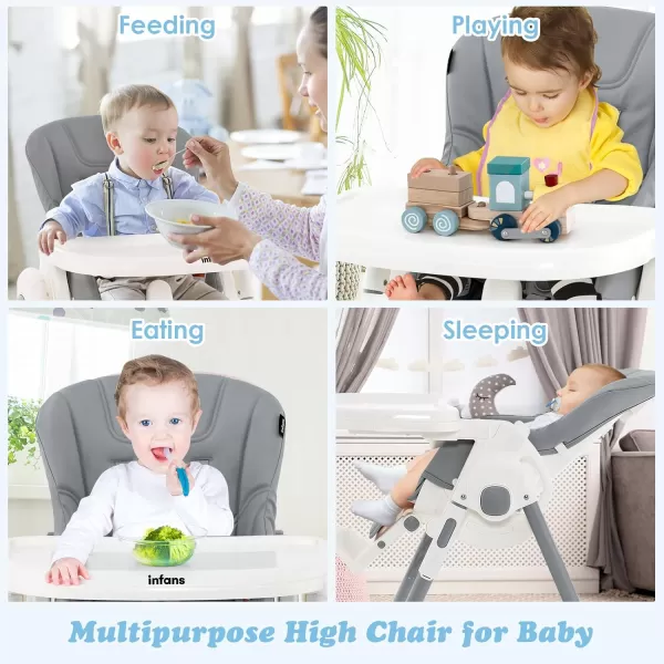 INFANS High Chair for Babies &amp; Toddlers, Foldable Highchair with Multiple Adjustable Backrest, Footrest and Seat Height, Removable Tray, Detachable PU Leather Cushion, Built-in Rear Wheels 