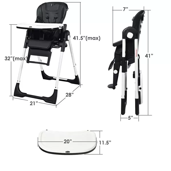 INFANS High Chair for Babies &amp; Toddlers, Foldable Highchair with Multiple Adjustable Backrest, Footrest and Seat Height, Removable Tray, Detachable PU Leather Cushion, Built-in Rear Wheels 