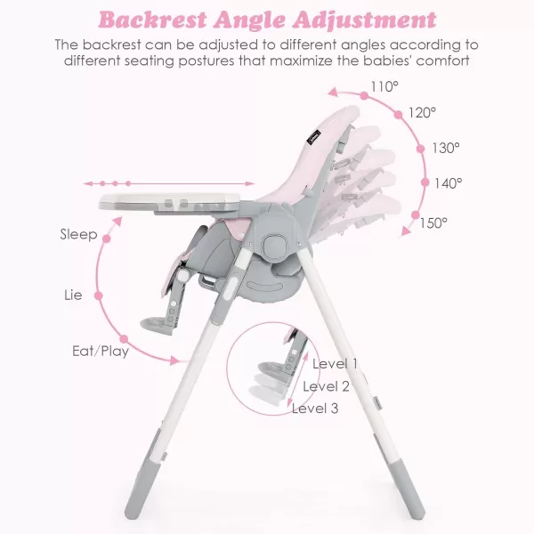 INFANS High Chair for Babies &amp; Toddlers, Foldable Highchair with Multiple Adjustable Backrest, Footrest and Seat Height, Removable Tray, Detachable PU Leather Cushion, Built-in Rear Wheels 