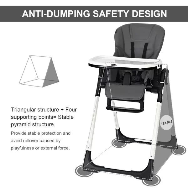 INFANS High Chair for Babies &amp; Toddlers, Foldable Highchair with Multiple Adjustable Backrest, Footrest and Seat Height, Removable Tray, Detachable PU Leather Cushion, Built-in Rear Wheels 
