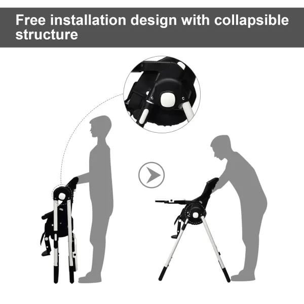 INFANS High Chair for Babies &amp; Toddlers, Foldable Highchair with Multiple Adjustable Backrest, Footrest and Seat Height, Removable Tray, Detachable PU Leather Cushion, Built-in Rear Wheels 