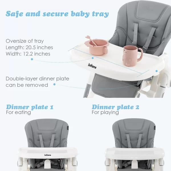 INFANS High Chair for Babies &amp; Toddlers, Foldable Highchair with Multiple Adjustable Backrest, Footrest and Seat Height, Removable Tray, Detachable PU Leather Cushion, Built-in Rear Wheels 