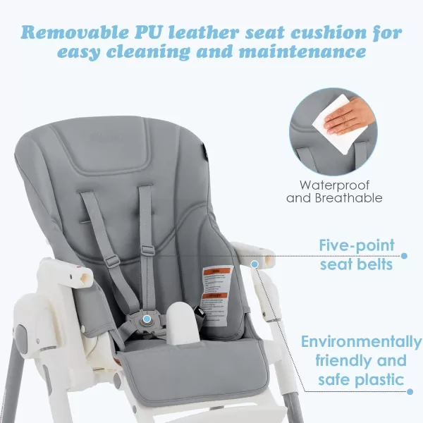 INFANS High Chair for Babies &amp; Toddlers, Foldable Highchair with Multiple Adjustable Backrest, Footrest and Seat Height, Removable Tray, Detachable PU Leather Cushion, Built-in Rear Wheels 