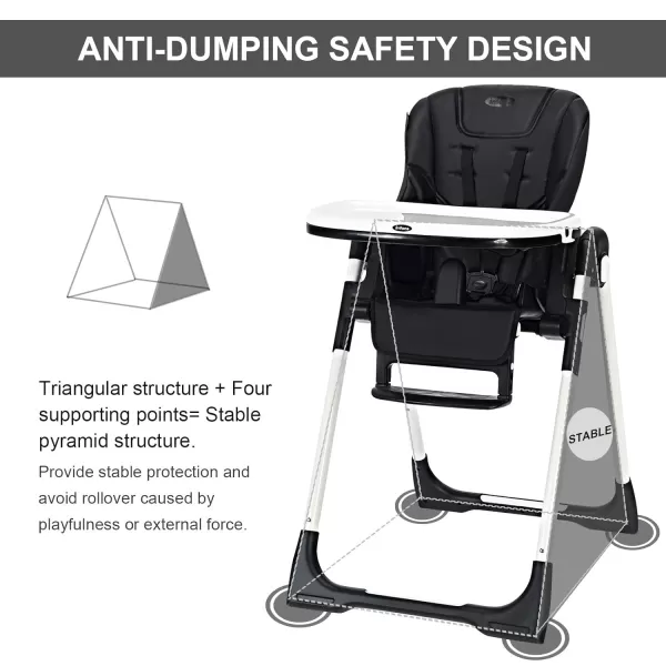 INFANS High Chair for Babies &amp; Toddlers, Foldable Highchair with Multiple Adjustable Backrest, Footrest and Seat Height, Removable Tray, Detachable PU Leather Cushion, Built-in Rear Wheels 