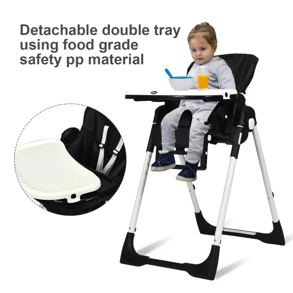 INFANS High Chair for Babies &amp; Toddlers, Foldable Highchair with Multiple Adjustable Backrest, Footrest and Seat Height, Removable Tray, Detachable PU Leather Cushion, Built-in Rear Wheels 