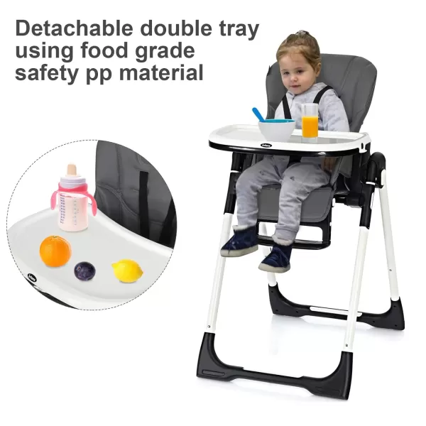 INFANS High Chair for Babies &amp; Toddlers, Foldable Highchair with Multiple Adjustable Backrest, Footrest and Seat Height, Removable Tray, Detachable PU Leather Cushion, Built-in Rear Wheels 