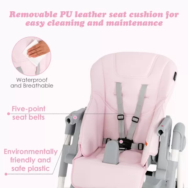 INFANS High Chair for Babies &amp; Toddlers, Foldable Highchair with Multiple Adjustable Backrest, Footrest and Seat Height, Removable Tray, Detachable PU Leather Cushion, Built-in Rear Wheels 