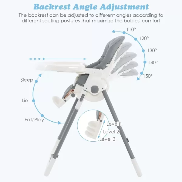 INFANS High Chair for Babies &amp; Toddlers, Foldable Highchair with Multiple Adjustable Backrest, Footrest and Seat Height, Removable Tray, Detachable PU Leather Cushion, Built-in Rear Wheels 