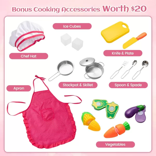 INFANS Kid Kitchen Playset, Toddler Wooden Pretend Cooking Set with Realistic Light &amp; Sound, Stove, Sink, Microwave, Storage Cabinet, Play Kitchen Toy Set for Children Boys Girls