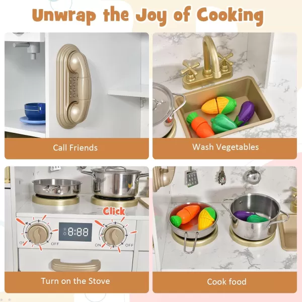INFANS Kid Kitchen Playset, Toddler Wooden Pretend Cooking Set with Realistic Light &amp; Sound, Stove, Sink, Microwave, Storage Cabinet, Play Kitchen Toy Set for Children Boys Girls