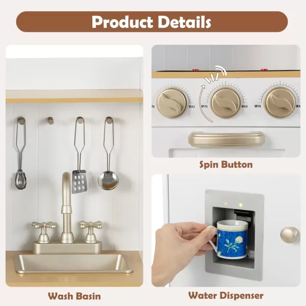 INFANS Kid Kitchen Playset, Toddler Wooden Pretend Cooking Set with Realistic Light &amp; Sound, Stove, Sink, Microwave, Storage Cabinet, Play Kitchen Toy Set for Children Boys Girls