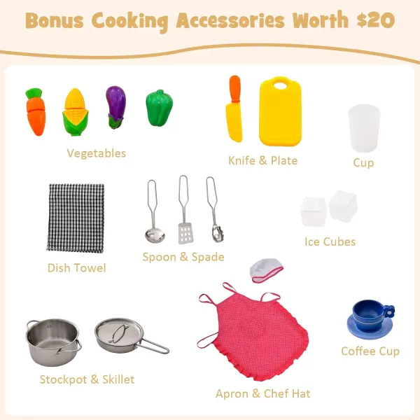 INFANS Kid Kitchen Playset, Toddler Wooden Pretend Cooking Set with Realistic Light &amp; Sound, Stove, Sink, Microwave, Storage Cabinet, Play Kitchen Toy Set for Children Boys Girls