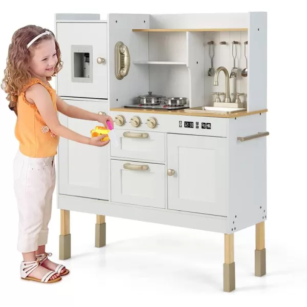 INFANS Kid Kitchen Playset, Toddler Wooden Pretend Cooking Set with Realistic Light &amp; Sound, Stove, Sink, Microwave, Storage Cabinet, Play Kitchen Toy Set for Children Boys Girls