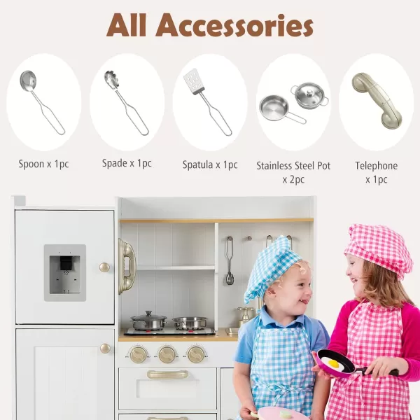 INFANS Kid Kitchen Playset, Toddler Wooden Pretend Cooking Set with Realistic Light &amp; Sound, Stove, Sink, Microwave, Storage Cabinet, Play Kitchen Toy Set for Children Boys Girls