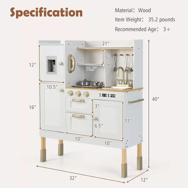 INFANS Kid Kitchen Playset, Toddler Wooden Pretend Cooking Set with Realistic Light &amp; Sound, Stove, Sink, Microwave, Storage Cabinet, Play Kitchen Toy Set for Children Boys Girls