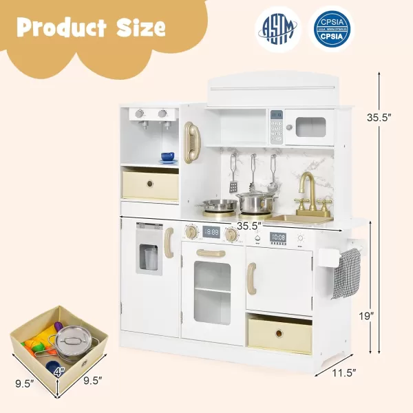 INFANS Kid Kitchen Playset, Toddler Wooden Pretend Cooking Set with Realistic Light &amp; Sound, Stove, Sink, Microwave, Storage Cabinet, Play Kitchen Toy Set for Children Boys Girls