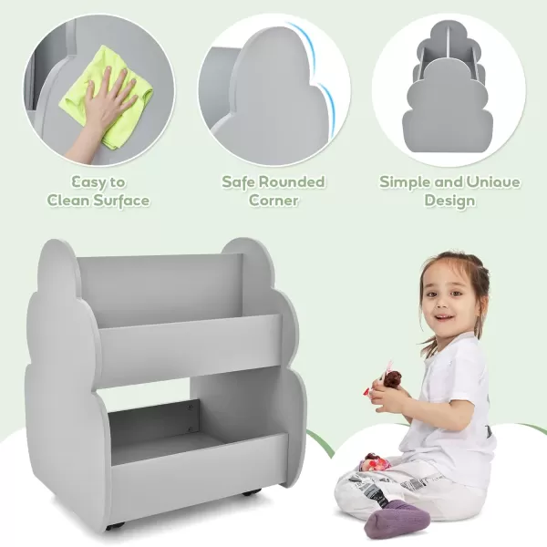 INFANS Kids Bookshelf with Wheels, Wooden Bookcase Toy Storage Cabinet Organizer Holder, Toddler Display Stand Book Rack for Bedroom Playroom Nursery Kindergarten