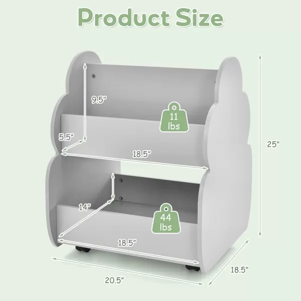 INFANS Kids Bookshelf with Wheels, Wooden Bookcase Toy Storage Cabinet Organizer Holder, Toddler Display Stand Book Rack for Bedroom Playroom Nursery Kindergarten